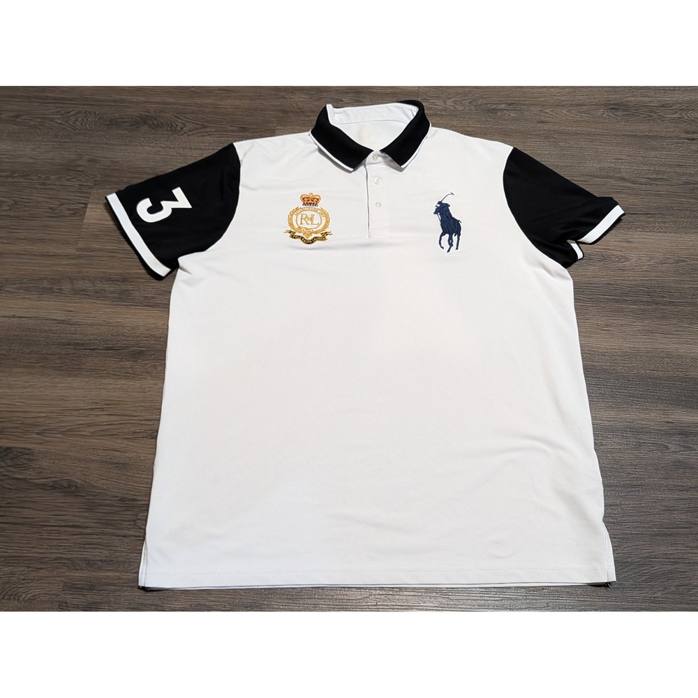 Polo Ralph Lauren Big Pony Crest Polo Shirt White Black Mens XL Custom Slim Fit